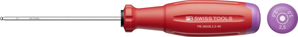 PB Kugelkopf-Stiftschlüssel, SwissGrip Evo PB 38206 , Gr. 2,5 , L=90mm , für M5 - Schraubenzieher