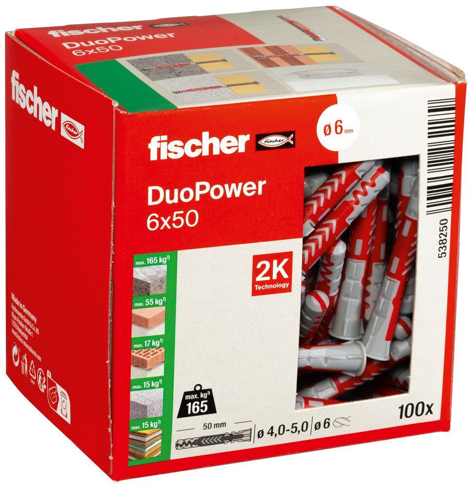FISCHER Universaldübel Duopower Ø6mm , L=50mm, grau/rot - Fischer Befestigung