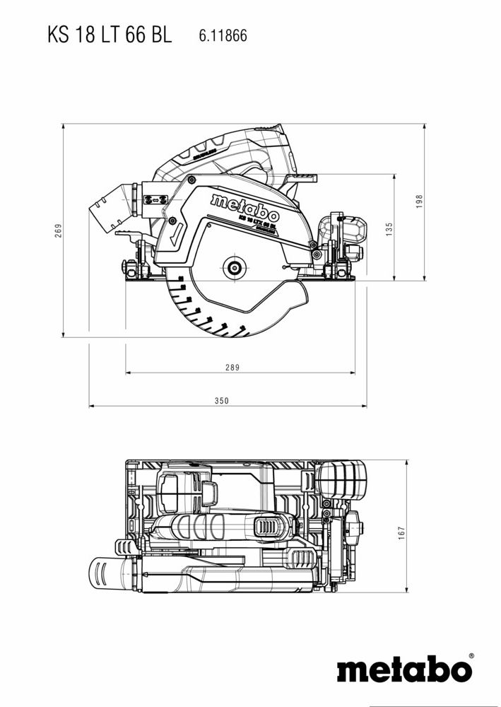 Akku-Handkreissäge KS 18 LTX 66 BL 18V, 2x 8.0 Ah , 66mm , Ø165x20mm in metaBOX - Metabo Elektrowerkzeuge