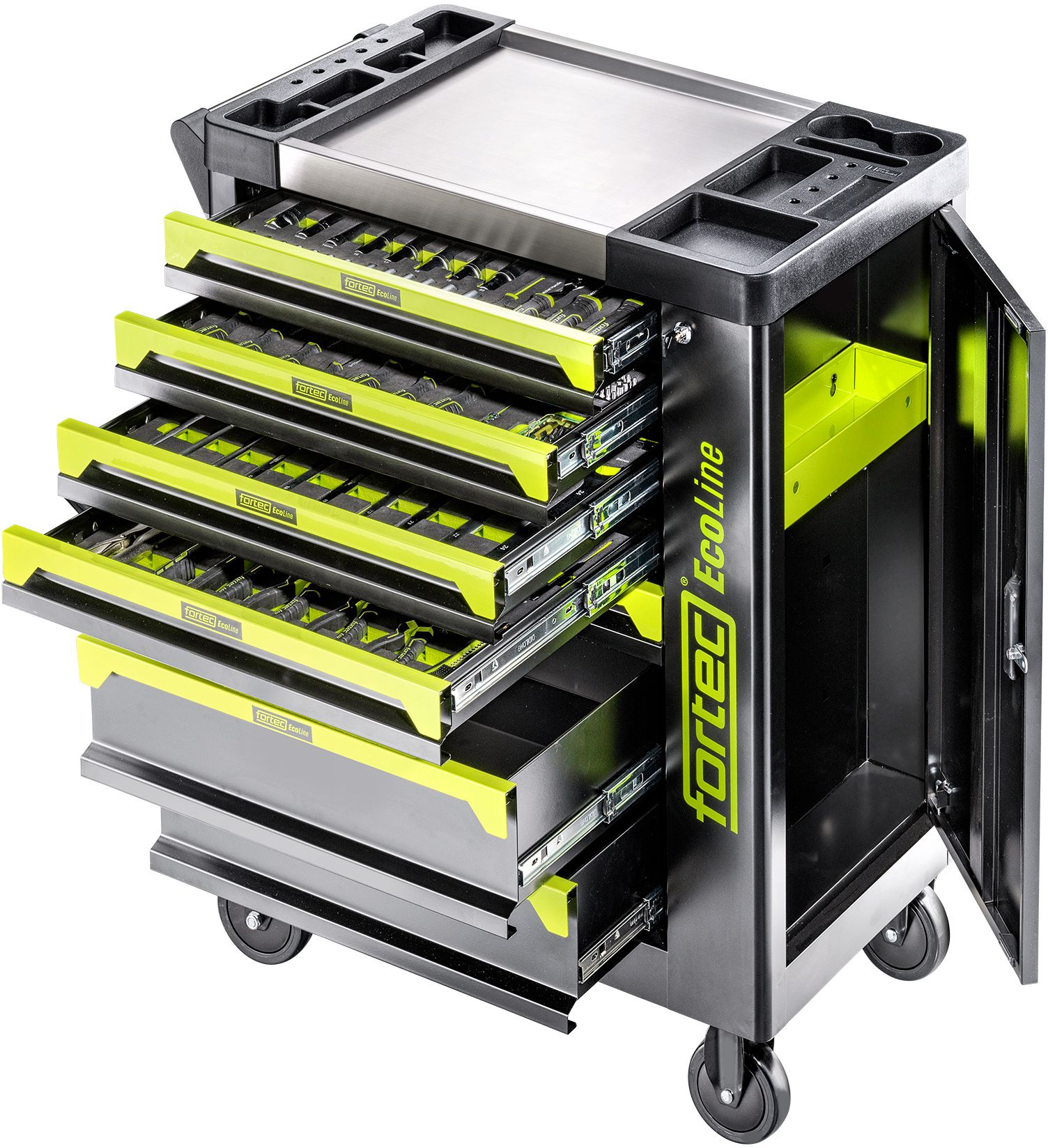 FORTEC Werkstattwagen Eco 299-tlg. 7 Schubladen+ Seitentür, 765x460x820mm - Werkzeugkoffer,Sortimentskoffer,Behälter