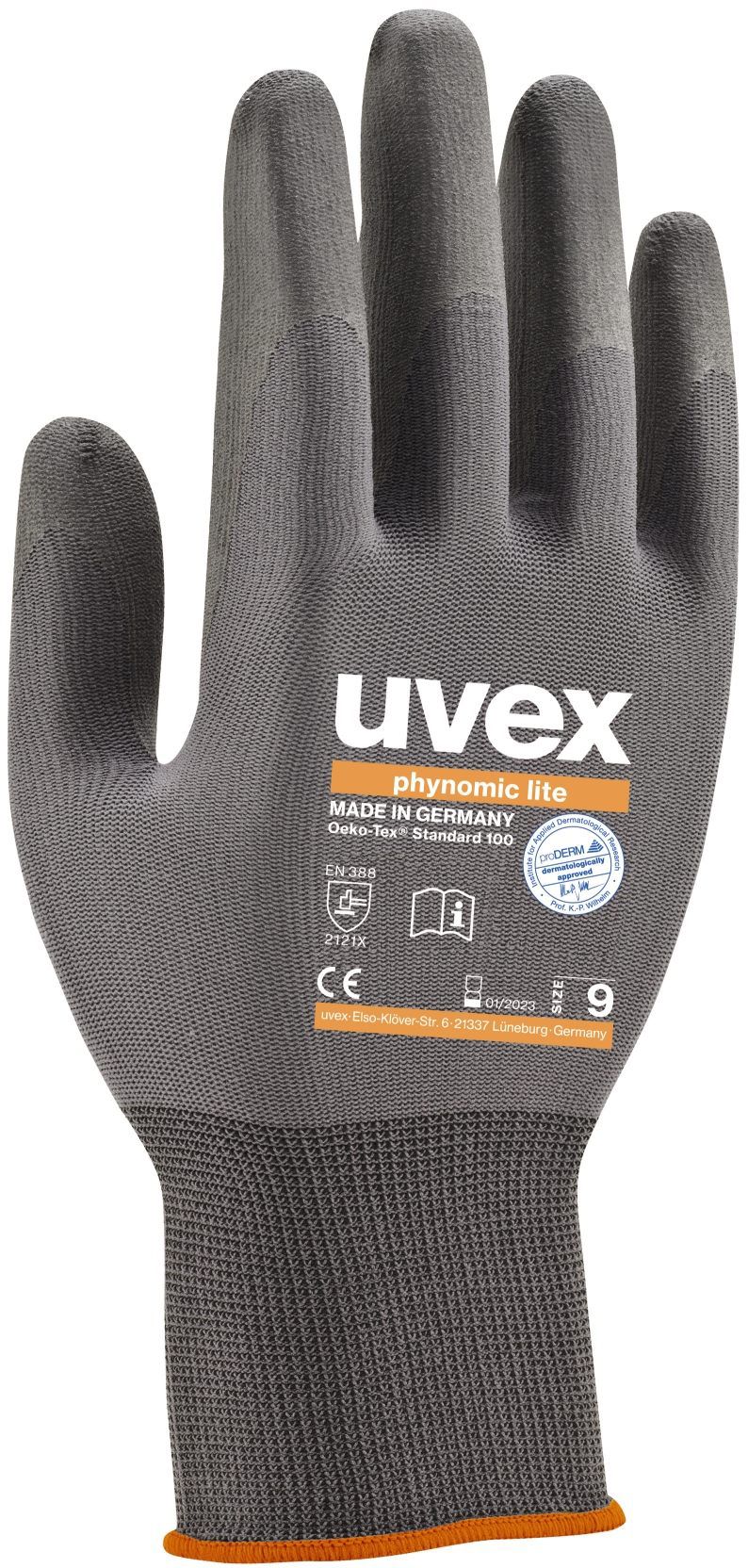 UVEX Arbeitshandschuhe phynomic lite Gr. 9, grau, Art. 60040 - Arbeitsschutz