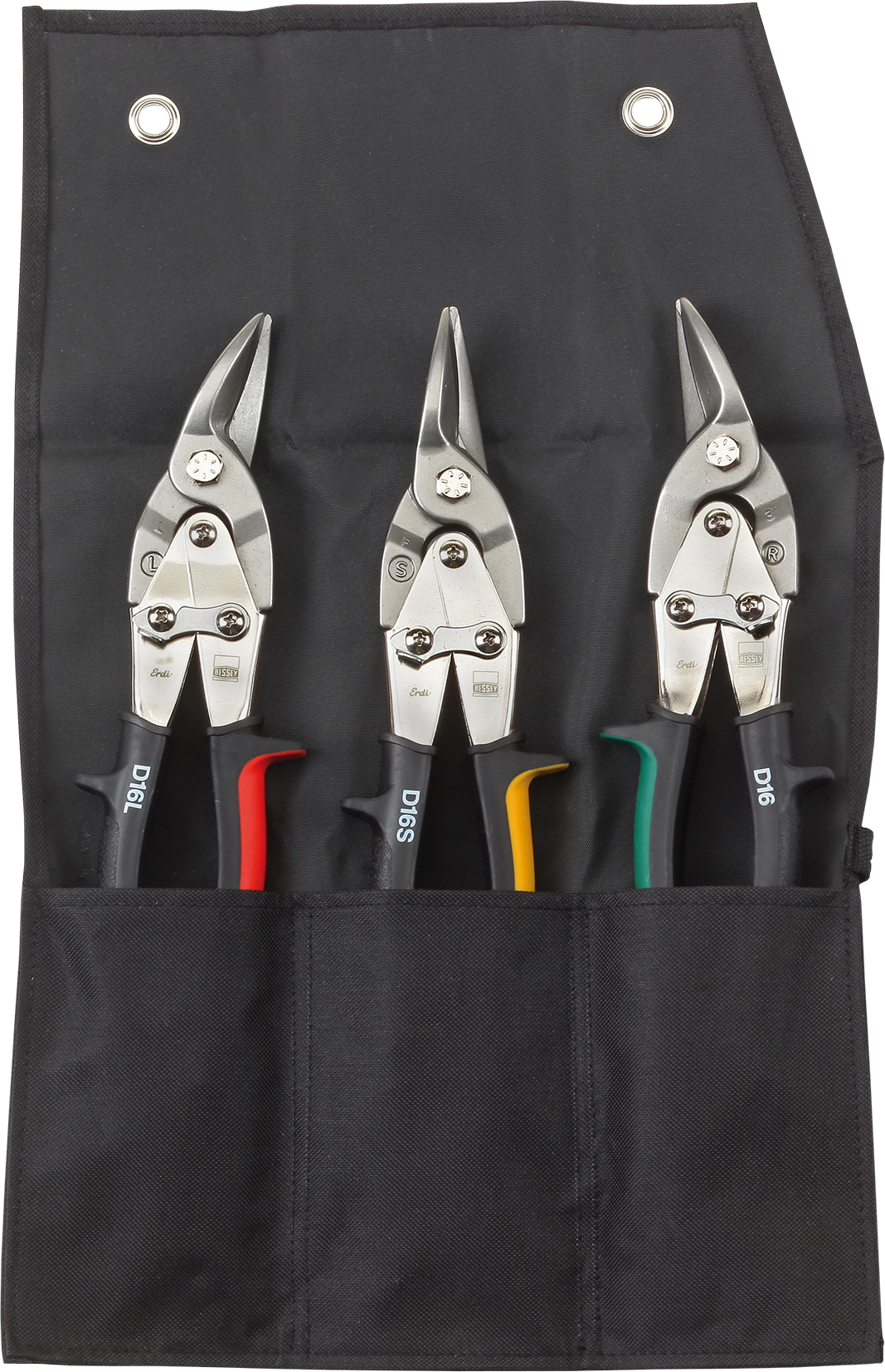 Erdi Figurenscherenset in Rolltasche DSET16 1x Links, 1x Rechts, 1x Gerade, 1x Etui, L= 240mm - Spenglerwerkzeuge