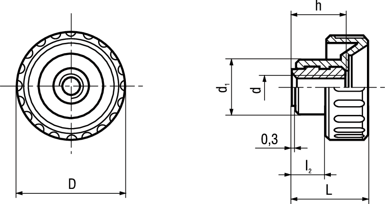 Rändelmuttern Elesa® BT.FP BN14212 6531BT.20FP-M6 - Bossard Schrauben