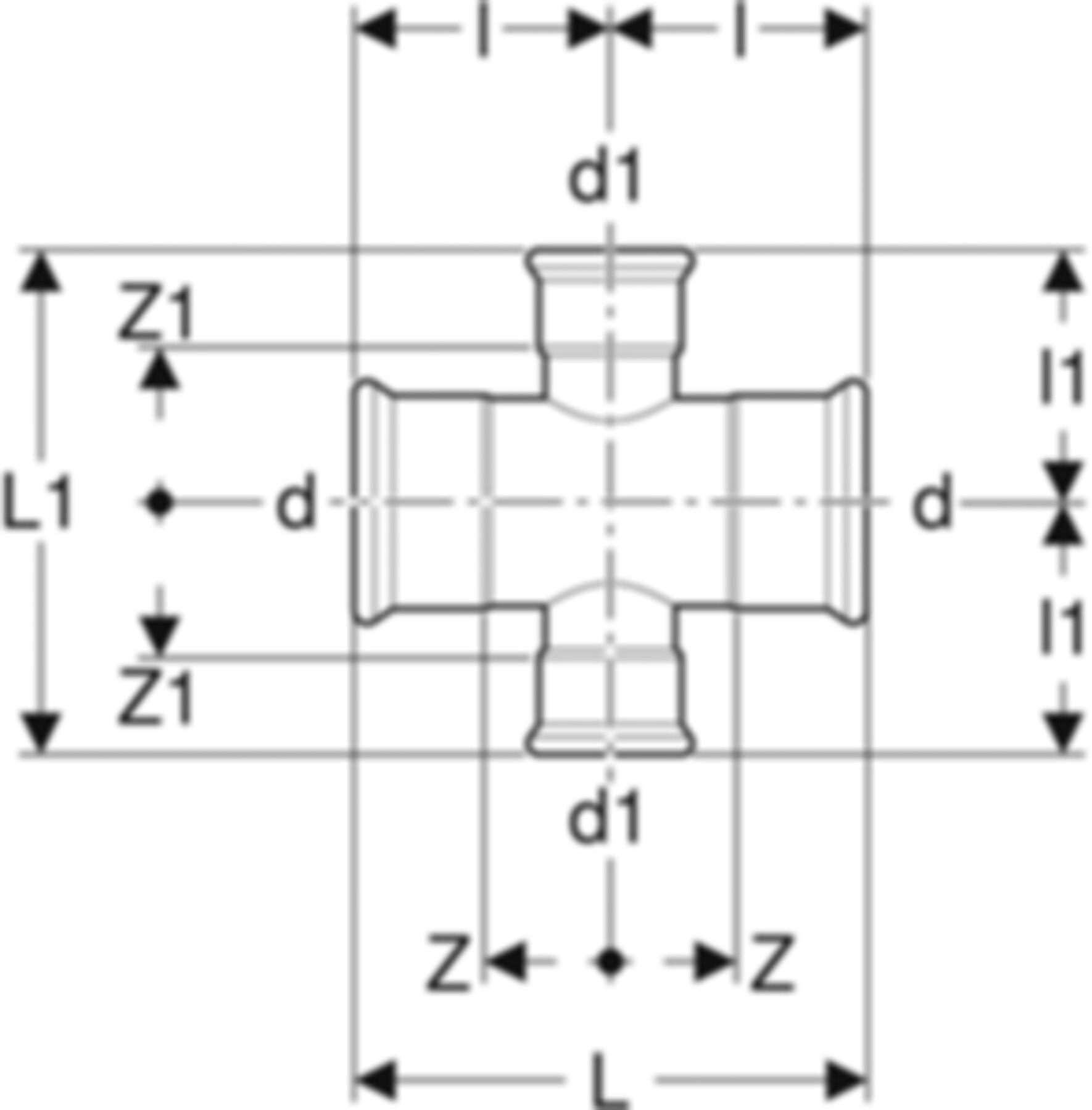 Kreuzstück reduziert 76.1-28mm 21127 - Mapress-Heizung Supersize-Formstücke