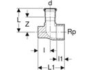 Anschlusswinkel 90° m/IG 22 x 1" 91099 für Einrohr-/Zweirohrgaszähler - Mapress-Gas-Formstücke