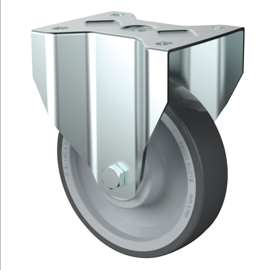 Bockrolle verzinkt Radø 125x30mm, Gummi Platte=105x85mm - Transportrollen