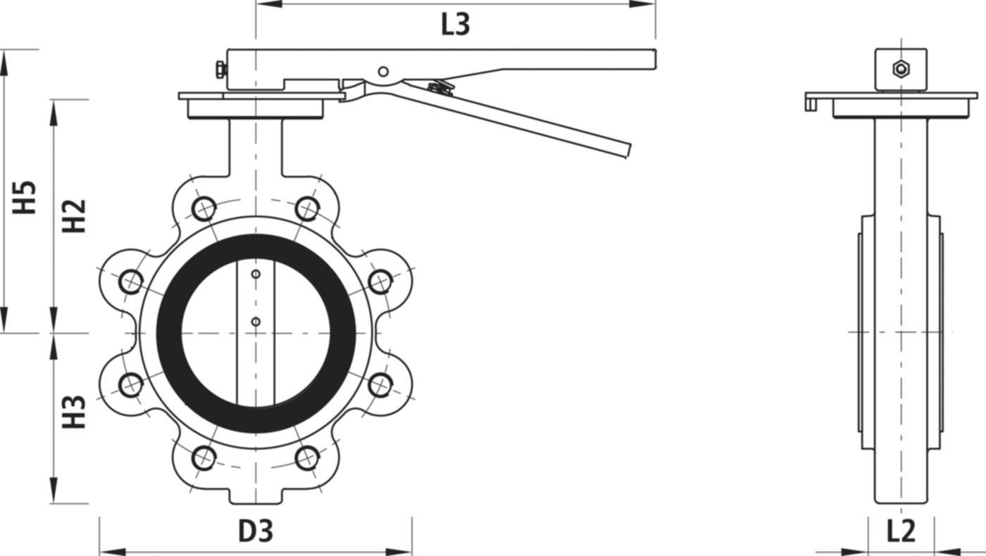 Absperrklappe mit Handhebel Typ LI 9942 DN 200 PN 16 - Hawle Absperrklappen