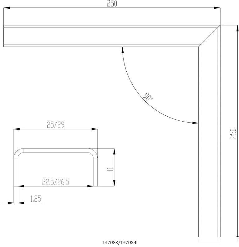 Abdeckprofil 25 x 11 x 1.25 mm für Eckverbindung für Glas 21 mm, 90° - INOXTECH-Handlauf-/Geländer-System