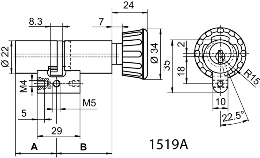KABA 8 Drehknopfzylinder Typ M1519A 27.5/37.5, mit 3-Schlüssel - Kaba 8, Lagerprodukt
