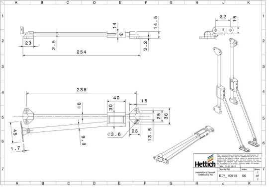 Hettich Bremsklappenhalter vernickelt 350mm - Diverse Möbelbeschläge und Zubehör
