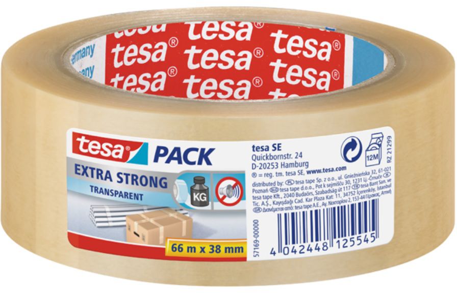 TESA Verpackungsband PVC Transparent, B= 50mm, L= 66m, 57171 - Kleben