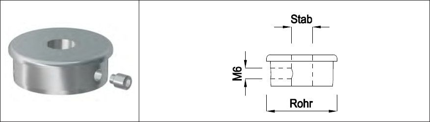 Rohrk Vollmat gerad m. R/ Q-geb M6 Rohr 33.7/ 10 mm geschl. 1.4301 - INOXTECH-Handlauf-/Geländer-System