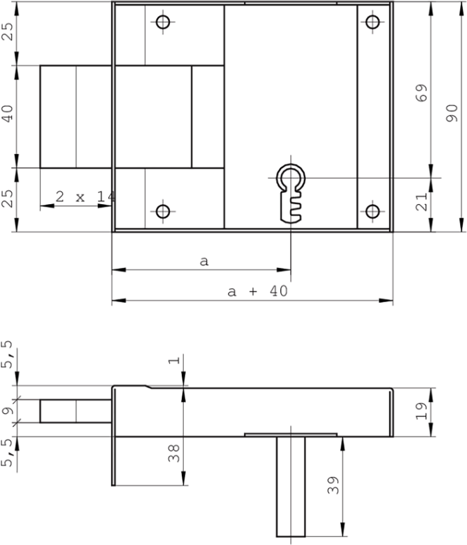 SCHÄNIS Kellertürschloss 2301 BB 80, links/rechts, verzinkt - Türschlösser und Zubehör