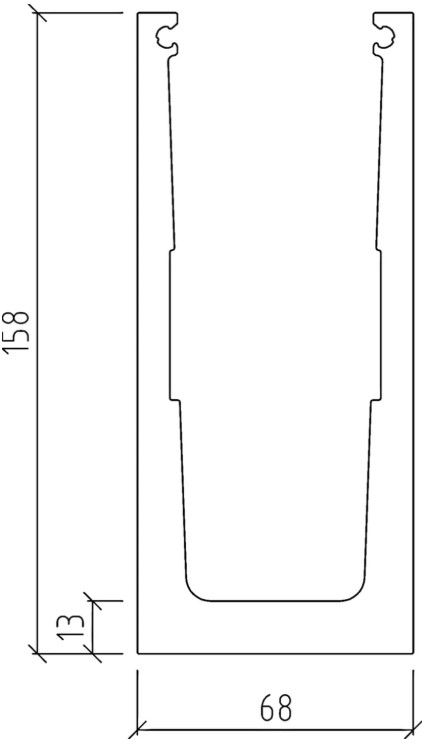 Aluminium U-Profil Ganzglasgeländer Basic Trockenverglasung, 158 x 68 mm, roh, pressblank, L - INOXTECH-Handlauf-/Geländer-System