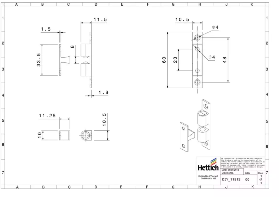 Hettich Kugelschnäpper vernickelt, 60 x 11 x 11mm - Diverse Möbelbeschläge und Zubehör