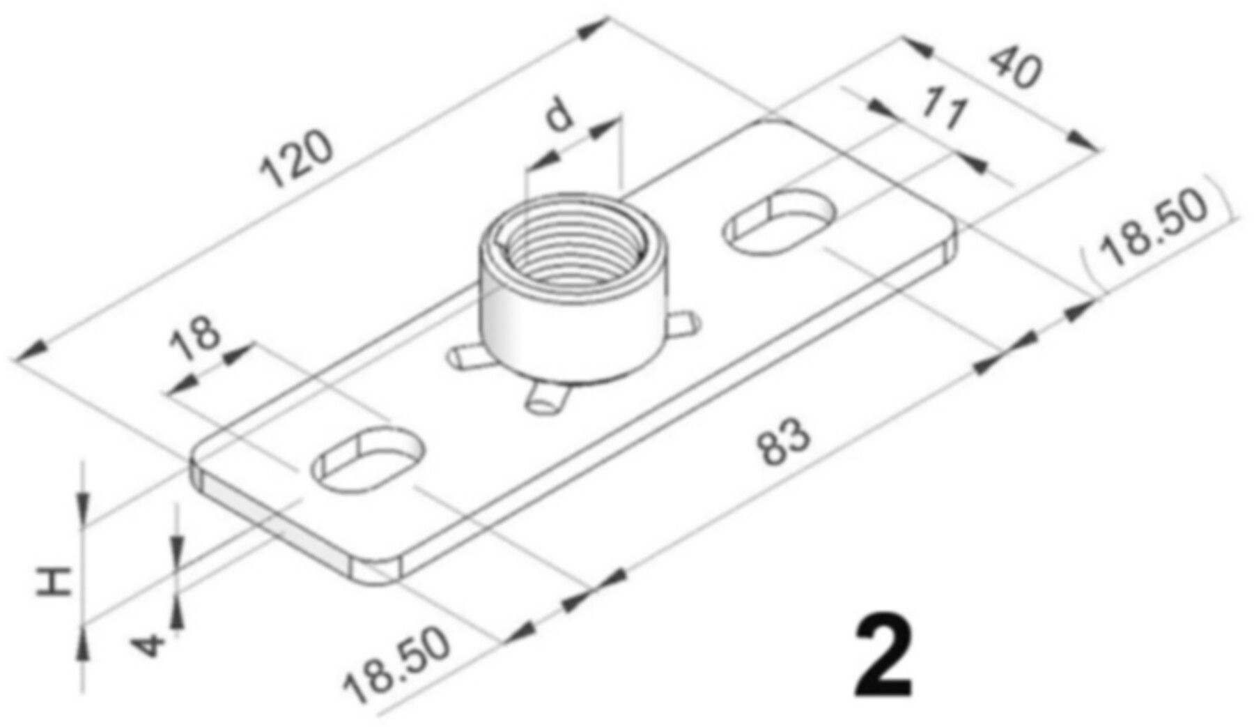 Grundplatten Inox 2-loch leicht V4A 1/2" 80 x 30 mm 51.881 - Schänis-Rohrschellen + Zubehör INOX