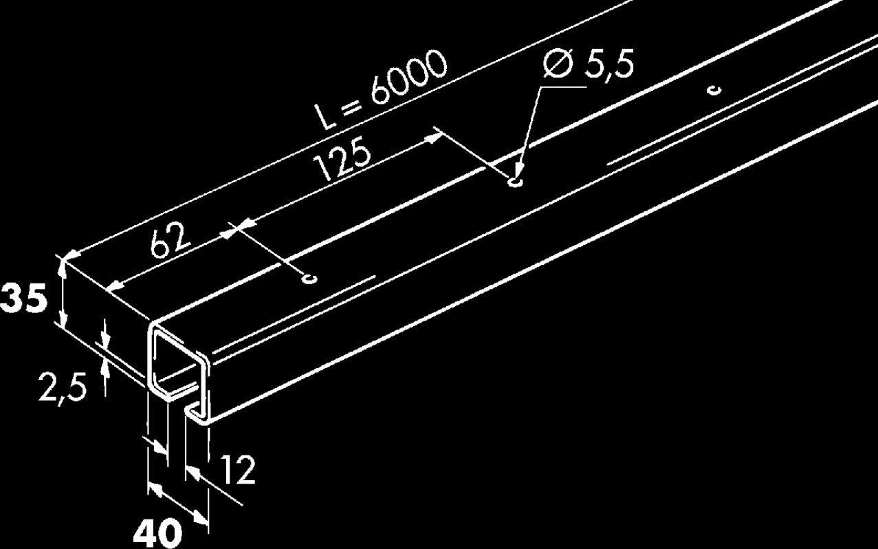 HAWA-PORTA Laufschiene Porta 300, Stahl L=6000mm, verzinkt, gelocht - Schiebetür- und Schiebetorbeschläge