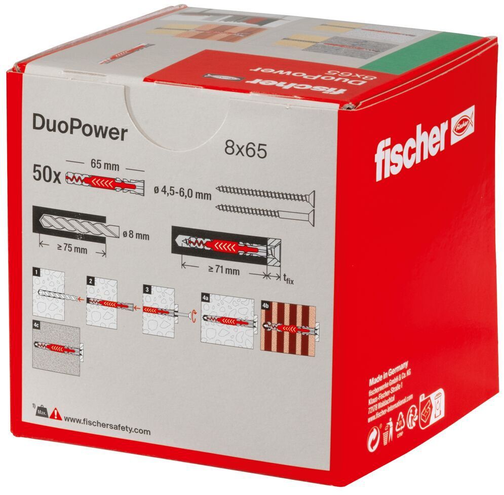 FISCHER Universaldübel Duopower Ø8mm , L=65mm , grau/rot - Fischer Befestigung