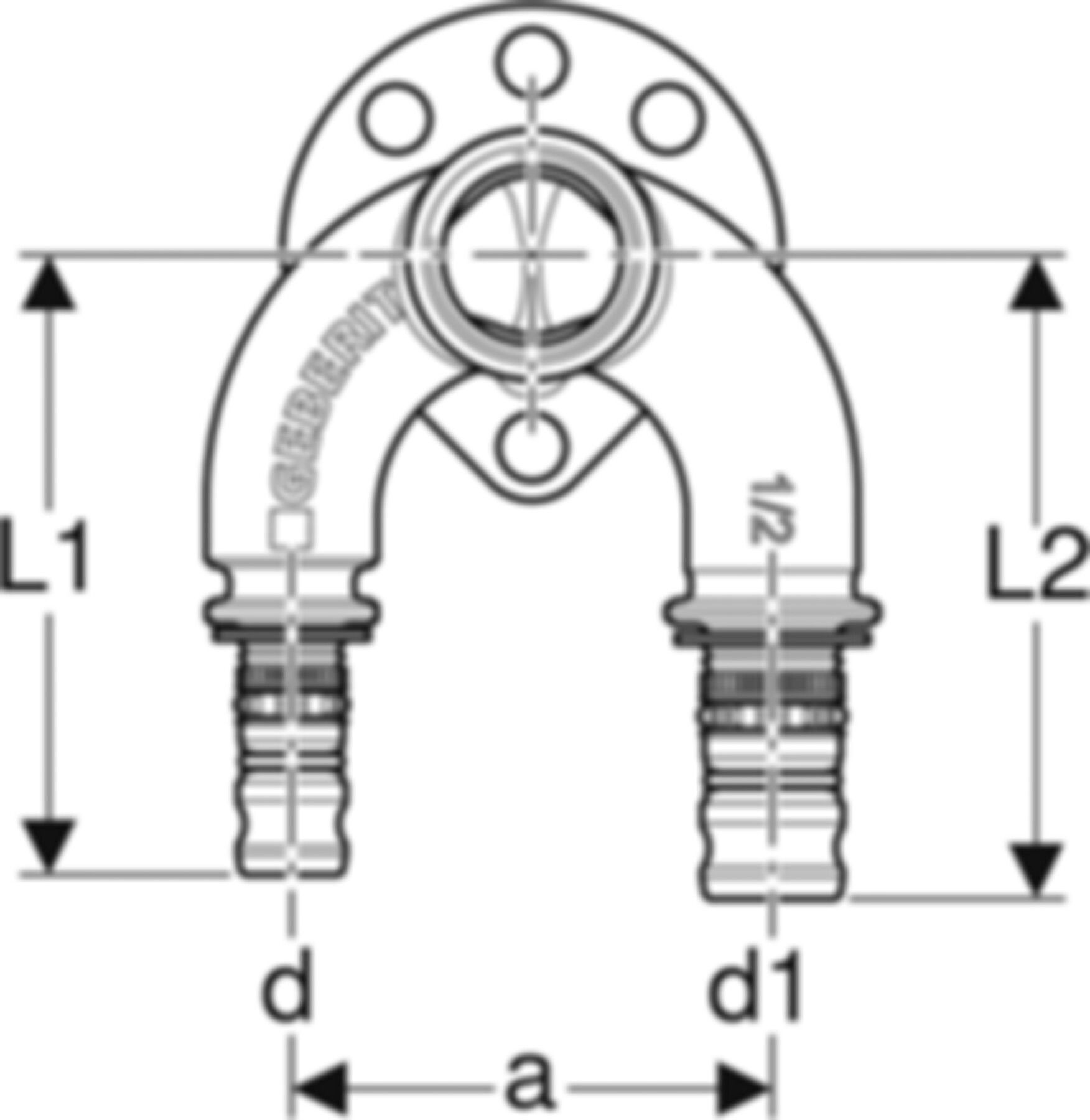 Doppelanschlusswinkel 90° 1/2"-20-26mm 603.274.00.5 - Geberit-Mepla-Formstücke