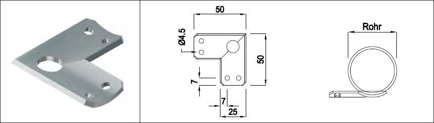 Eck-Auflageblech schmale Ausführung HI. 42.4 mm geschl. 1.4301 mit Loch Ø 12 - INOXTECH-Handlauf-/Geländer-System