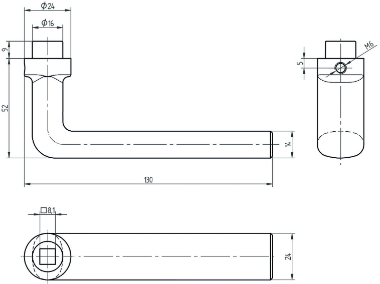 MEGA Türdrücker 32.612, vernickelt matt 16mm, 4-Kant: 8mm, TS: 65-80mm - Tür- und Sichtbeschläge