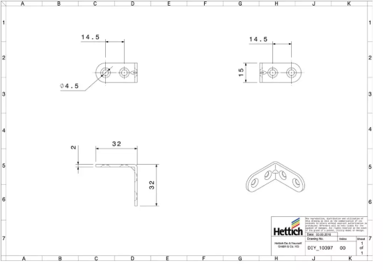 Hettich Stuhlwinkel verzinkt, 15 x 30 x 30mm, Stärke 1.5mm - Diverse Möbelbeschläge und Zubehör
