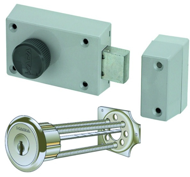 KABA 8 Riegelschloss Typ 1001A Alu grau Lackiert, mit Zylinder und 3 Schlüssel - Kaba 8, Lagerprodukt