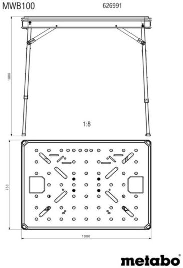 Multifunktionstisch MWB 100 Höhe 800-1000mm , Platte 710x960mm , max. 120Kg - Metabo Elektrowerkzeuge