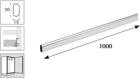 Hettich Schrankrohr verchromt, 15 x 30 x 1000mm - Diverse Möbelbeschläge und Zubehör