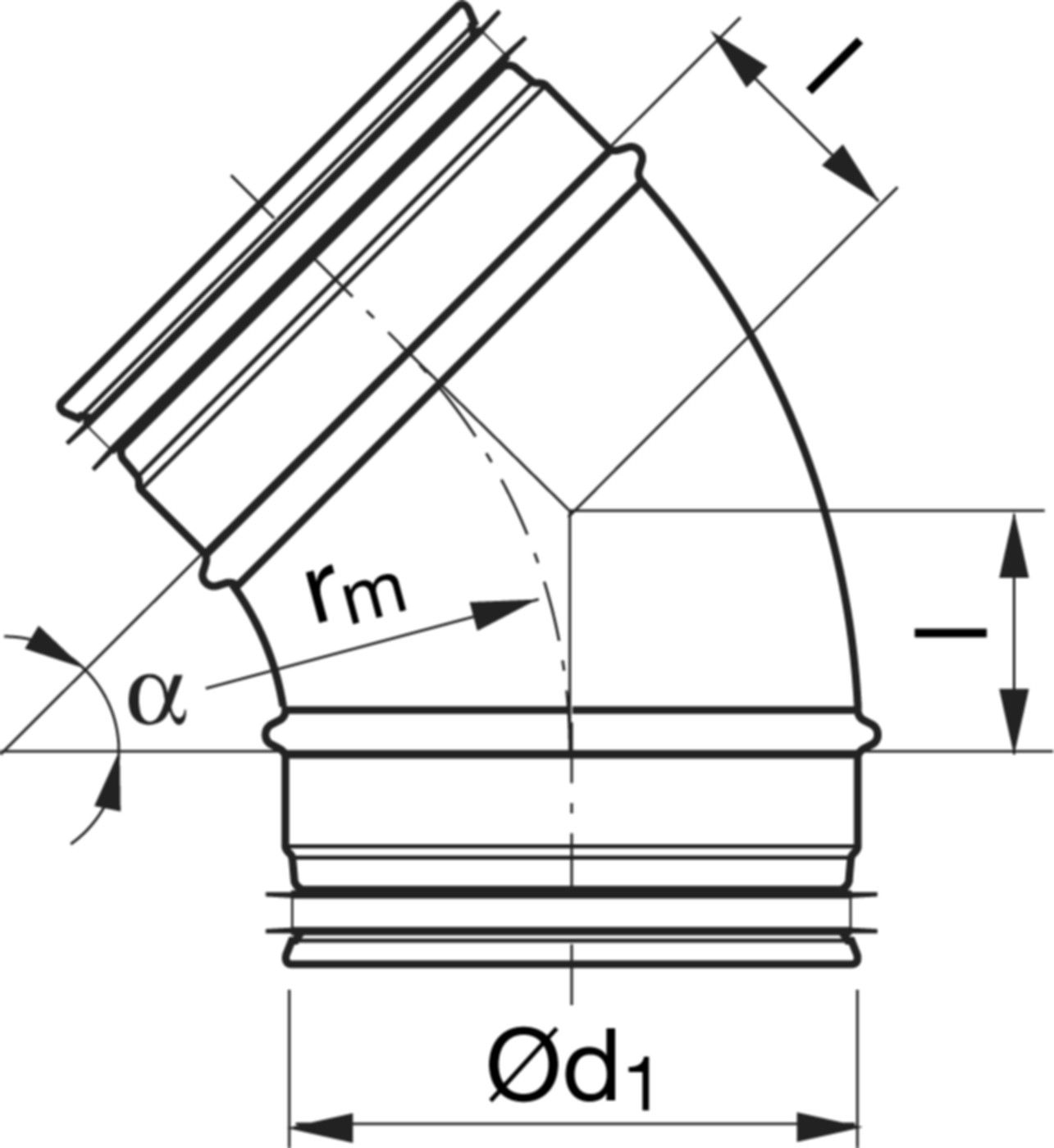 Bogen gepresst 45° 160mm BU-V - Spiralfalzrohre und Zubehör System Safe