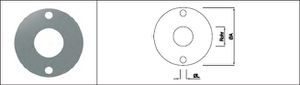 Fusspl. ru. 80mm m. Zentrumsl. 33.7mm 2 Befestigungsl. Ø 9 mm geschl. 1.4301 - INOXTECH-Handlauf-/Geländer-System