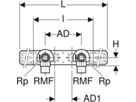 Anschlusswinkel 90° zweifach 100mm 1/2"- MF1/2" abgesetzt, mit Aussengewinde 632.853.00.2 - Geberit-Push Fit-Formstücke