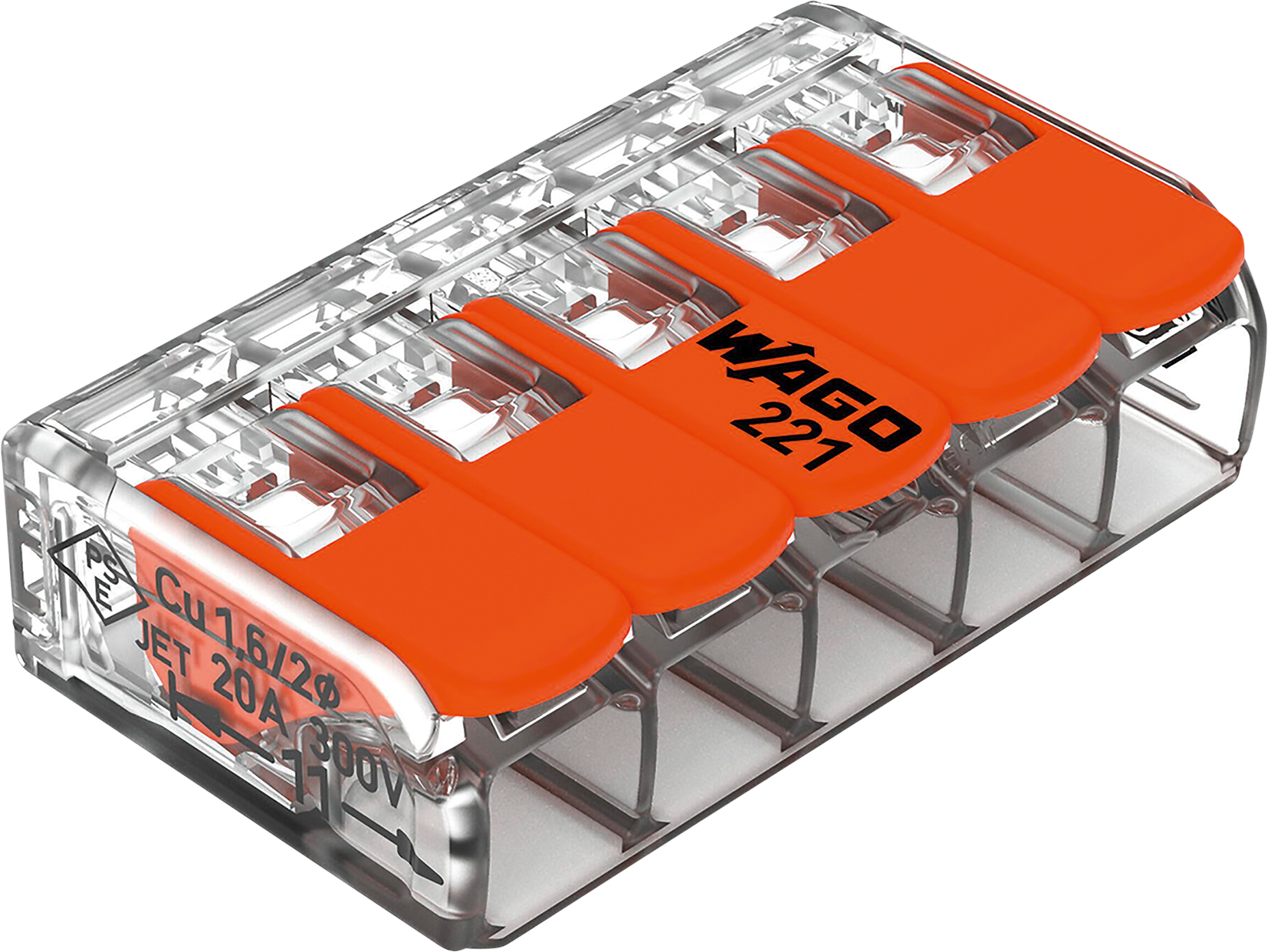 WAGO Steckklemme Compact 221 5-Leiter 0.14-4 mm², Pack à 8Stk. - Elektrozubehör