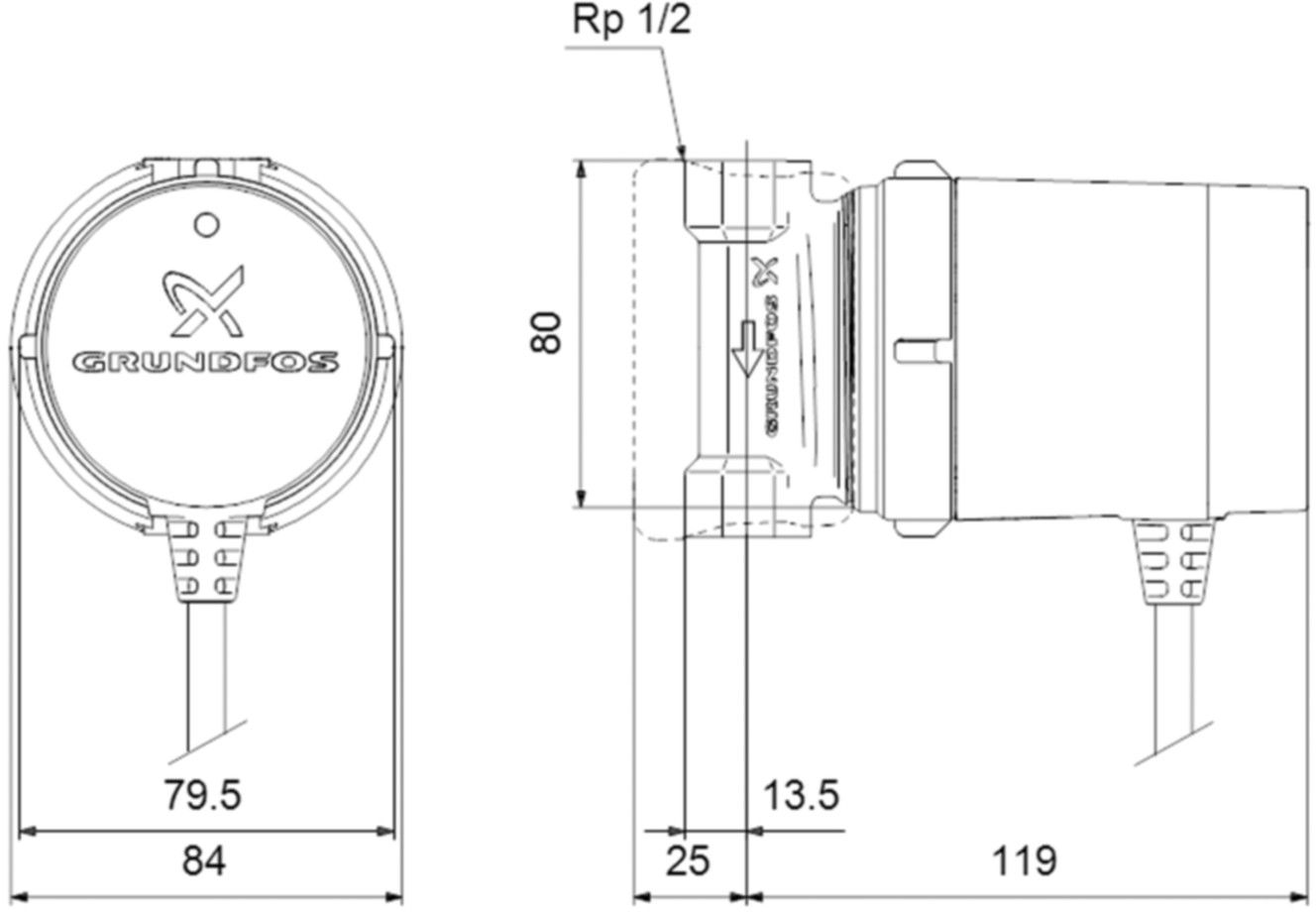 Zirkulationsp.Comfort 15-14 B PM 80mm Rp 1/2" 230V PN 10 - Grundfos Brauchwasserpumpen