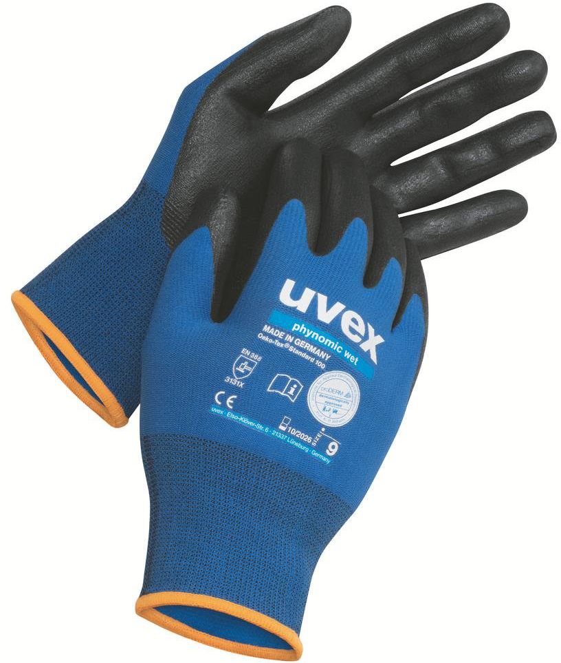 UVEX Arbeitshandschuh phynomic WET Gr. 12, blau/anthrazit, Art. 60060 - Arbeitsschutz