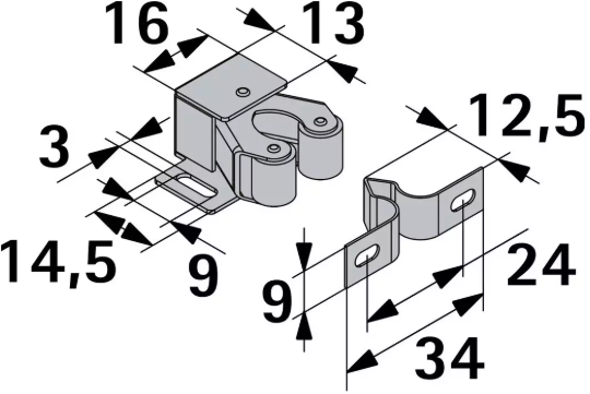 Hettich Schnappverschluss verzinkt, 14 x 33 x 28mm, à 2 Stk - Diverse Möbelbeschläge und Zubehör