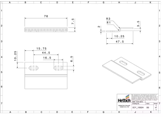 Hettich Schrankaufhängung Schiene verzinkt, 76mm, à 2 Stk - Diverse Möbelbeschläge und Zubehör