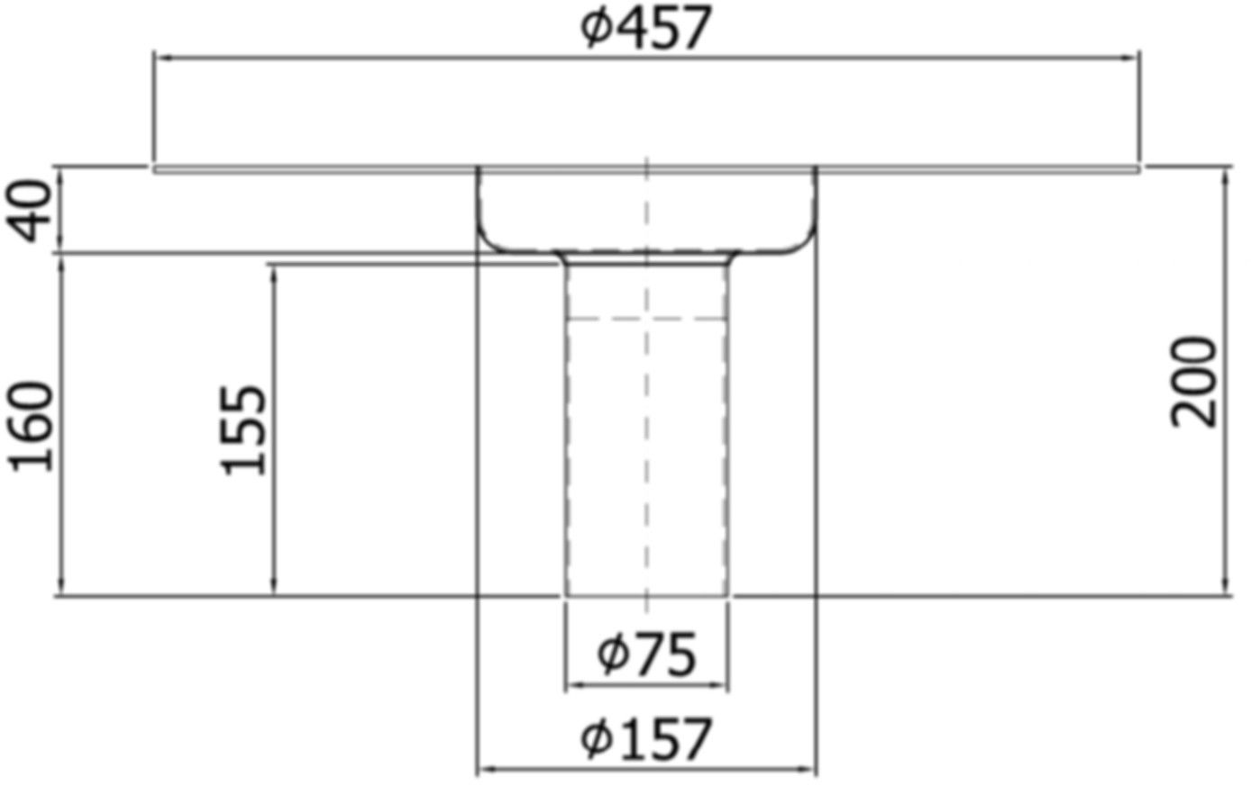 Ablaufkörper Gully 157 V2A 2-tlg. DN 100 m/Klebeflansch 150mm senkrecht 445494 - ACO Passavant Entwässerungstechnik