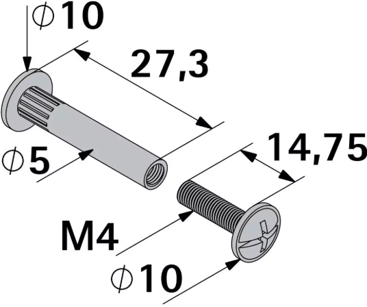 Hettich Verbindungsschraube Set vernickelt, mit Hülse, M4 x 28-38mm, à 10 Stk - Diverse Möbelbeschläge und Zubehör