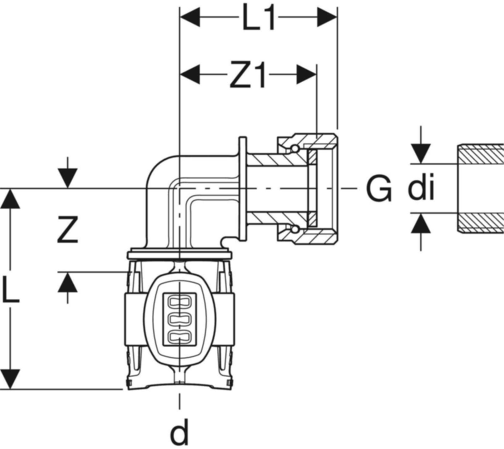 Übergangsbogen 90° 20mm- 1/2" mit Überwurfmutter 620.688.00.1 - Geberit FlowFit-Rohre/Formstücke