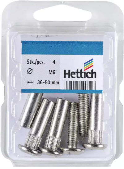 Hettich Verbindungsschraube Set vernickelt, mit Hülse, M6 x 36-50mm, à 4 Stk - Diverse Möbelbeschläge und Zubehör