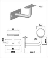 Geschw. Wandkonsole eckig waagrecht HI. 33.7/ 12 mm geschliffen 1.4301 - INOXTECH-Handlauf-/Geländer-System