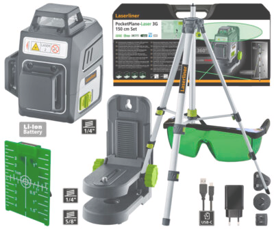 LASERLINER PocketPlane-Laser 3G Set 150 cm inkl. Koffer, Halterung, Stativ, Laserbrille uvm. - Kontrollieren