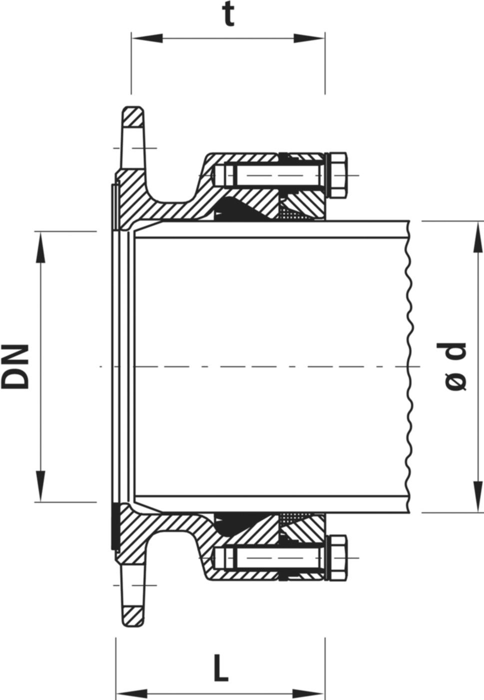 Flansch-Steckmuffen-Übergang 7200 DN 80 / d 75mm - Hawle System 2000