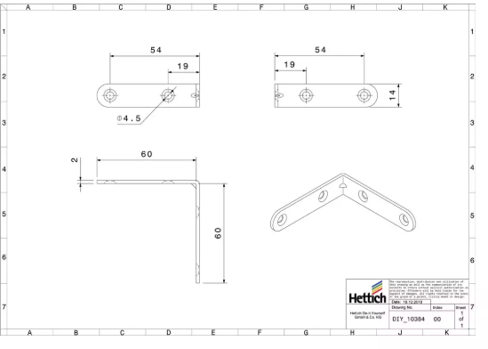 Hettich Stuhlwinkel Stahl weiss, 15 x 60 x 60mm, Stärke 2mm - Diverse Möbelbeschläge und Zubehör