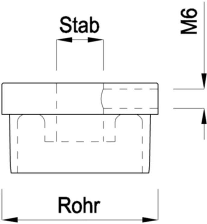 Rohrkappe quadr für Rohr 40/40/2 mm St.12mm,sichtb.Quergew.M6,Eins.kon.,gesc - INOXTECH-Handlauf-/Geländer-System