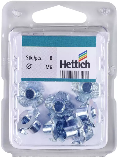 Hettich Einschlag-Mutter verzinkt, Bohrloch D = 8mm, IG M6, à 8 Stk - Diverse Möbelbeschläge und Zubehör