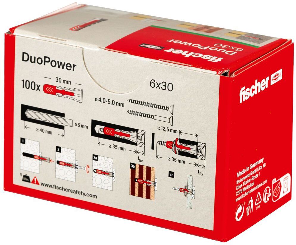 FISCHER Universaldübel Duopower Ø6mm , L=30mm , grau/rot - Fischer Befestigung