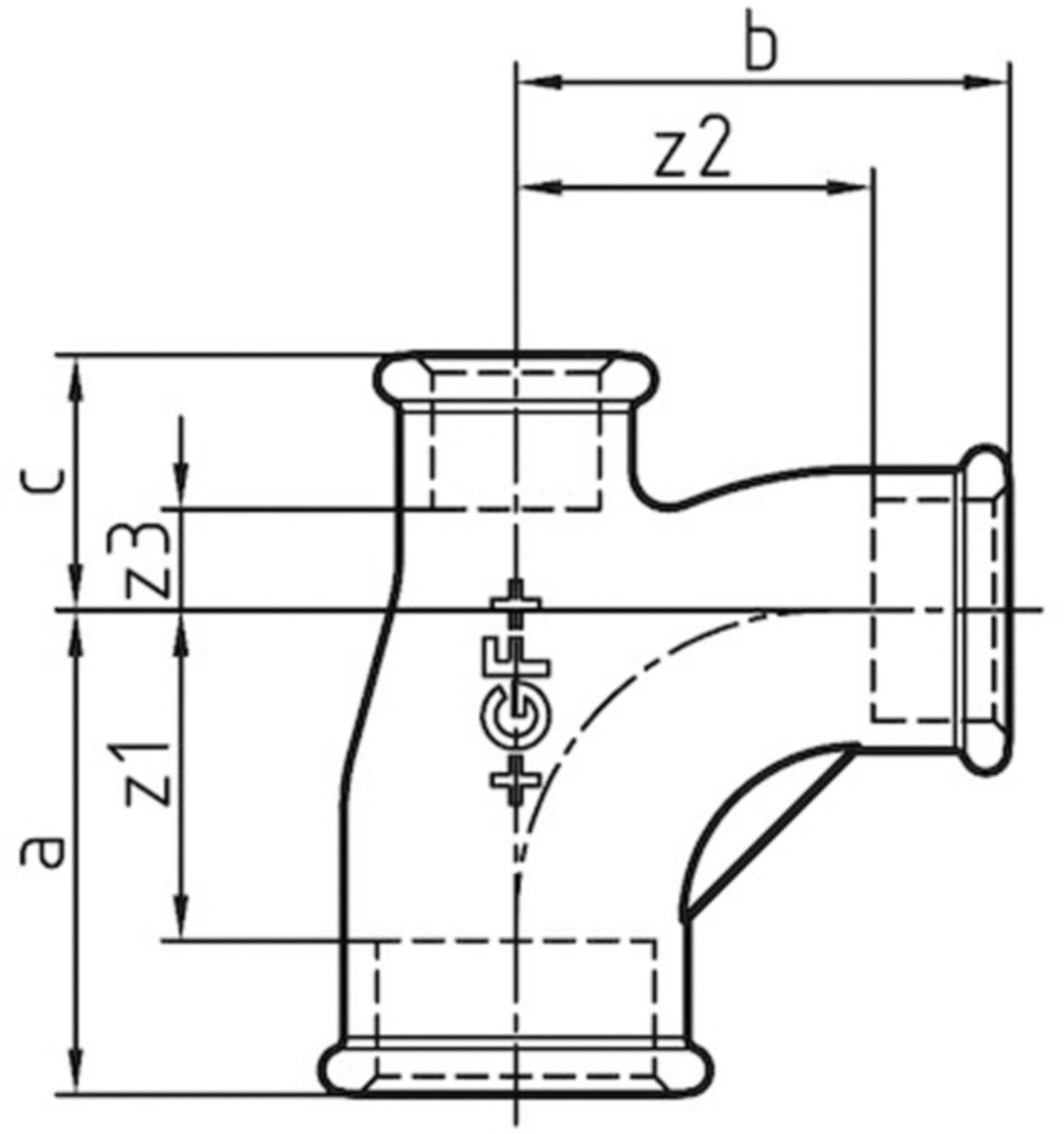 T-Stück red. 131 V 1"- 3/4"- 3/4" 770 131 220 - GF verz. Tempergussfittings