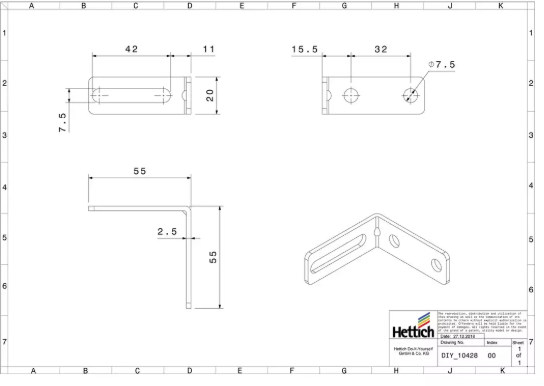 Hettich Verstellwinkel weiss, 55 x 55 x 20mm - Diverse Möbelbeschläge und Zubehör